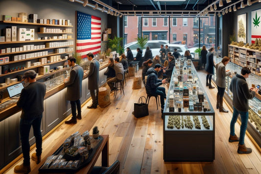 El interior de un concurrido dispensario de cannabis