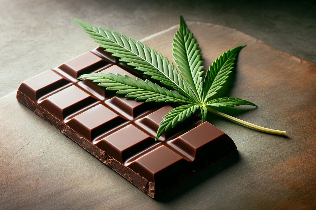 Tableta de chocolate y hoja de cannabis