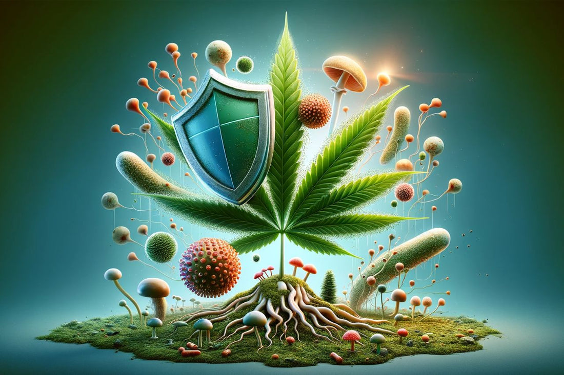 Hoja de cannabis animada con un escudo