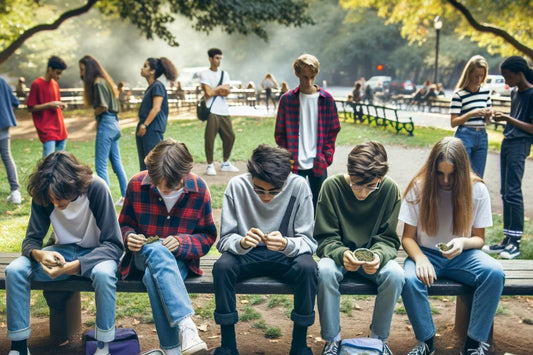 Grupo de adolescentes sentados en un banco