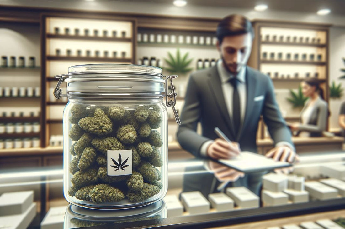 Un tarro de cannabis en un dispensario