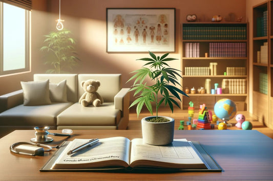 Planta de cannabis sobre una mesa
