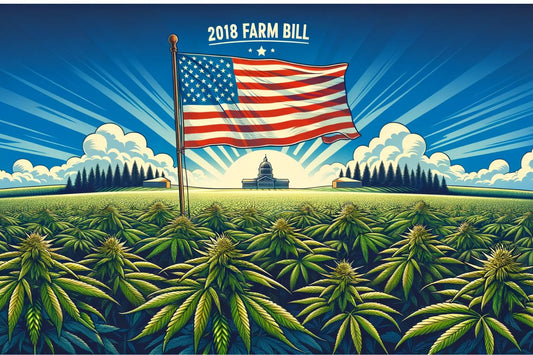 Una bandera en un campo de cannabis