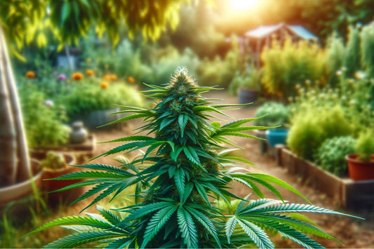 Planta de cannabis en un jardín