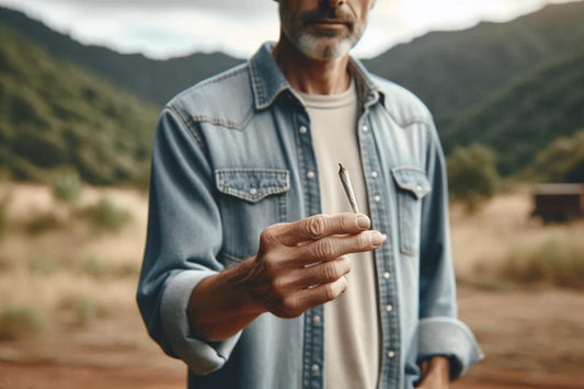 Hombre de mediana edad con cannabis en la mano