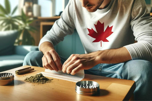 Hombre canadiense con un cannabis en la mano