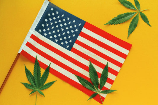 Bandera de EE.UU. con tres hojas de cannabis
