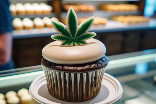 Cup cake con diseño de hoja de cannabis