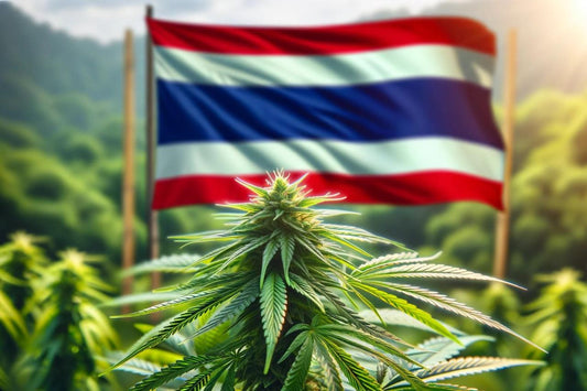Bandera de Tailandia y planta de cannabis
