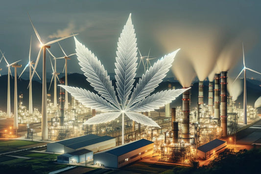 Hoja de cannabis en una central eléctrica