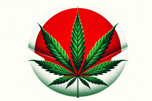 Hoja de cannabis en un círculo rojo