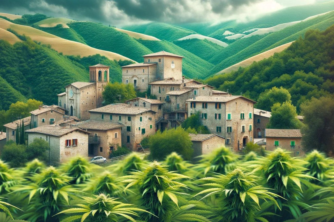Pueblo italiano con plantas de cannabis
