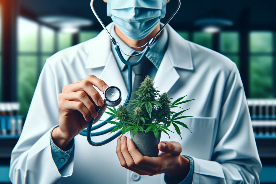 Un médico sostiene una planta de cannabis