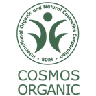 Logotipo COSMOS Orgánico con colores verde y blanco sobre fondo negro