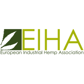 Logotipo de la Asociación Europea del Cañamen Industrial (EIHA) con un símbolo de hoja verde y nombre de la organización.