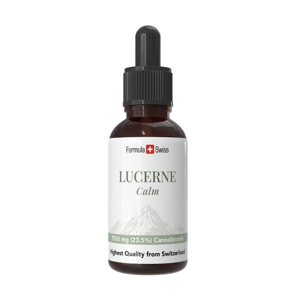 Frasco de Lucerne Calm con la marca Formula Swiss sobre fondo blanco