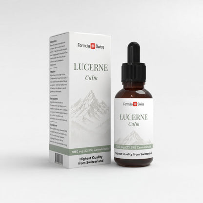 Frasco y envase de Lucerne Calm de Formula Swiss sobre fondo blanco