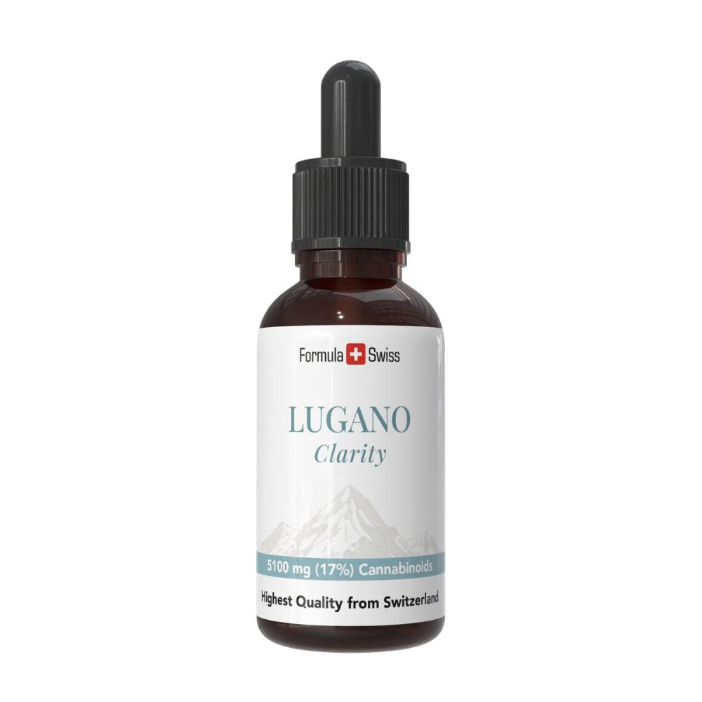 Frasco de Lugano Clarity con la marca Formula Swiss sobre fondo blanco