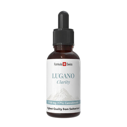 Frasco de Lugano Clarity con la marca Formula Swiss sobre fondo blanco