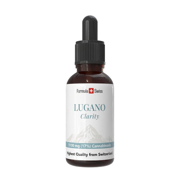 Frasco de Lugano Clarity con la marca Formula Swiss sobre fondo blanco