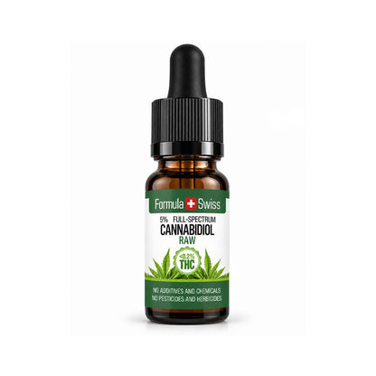 Cuentagotas ámbar de 10 ml de aceite de CBD RAW en aceite de semillas de cáñamo de Formula Swiss, 5 % de espectro completo